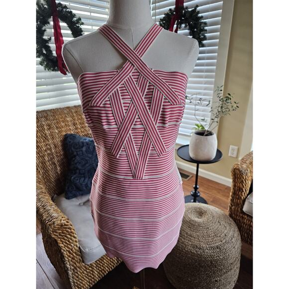 WOW Couture Dresses & Skirts - Wow Couture Striped Halter Bandage Dress Women's Size L Bodycon Club wear